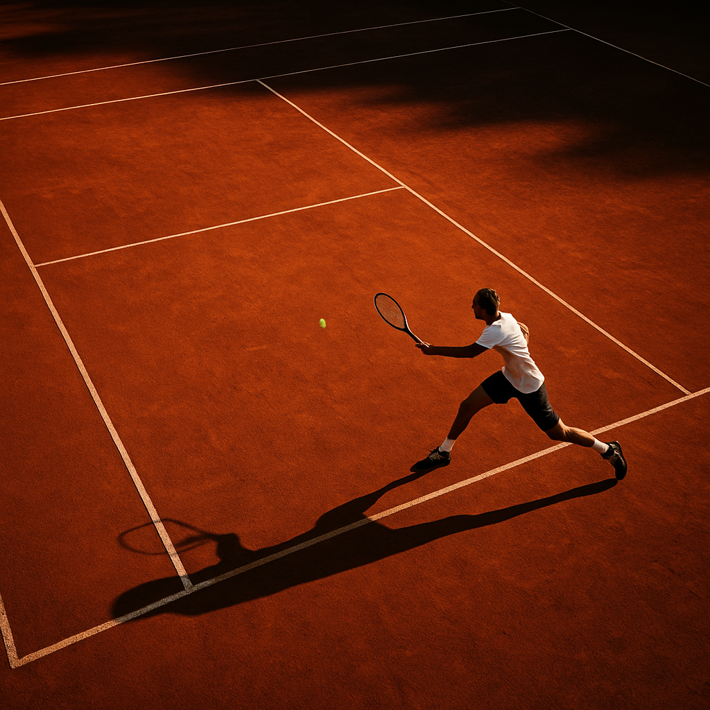 Tennisspeler op een gravelveld in de Benelux